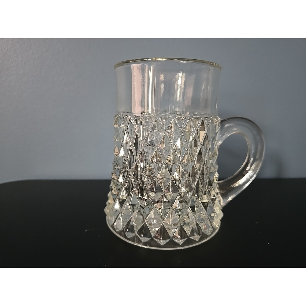 Vintage Clear Glass Mug Diamond Point Clear Glass by INDIANA GLASS 4 1/2" EUC